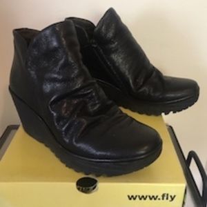 Fly London, Yip, black leather booties, Size 39